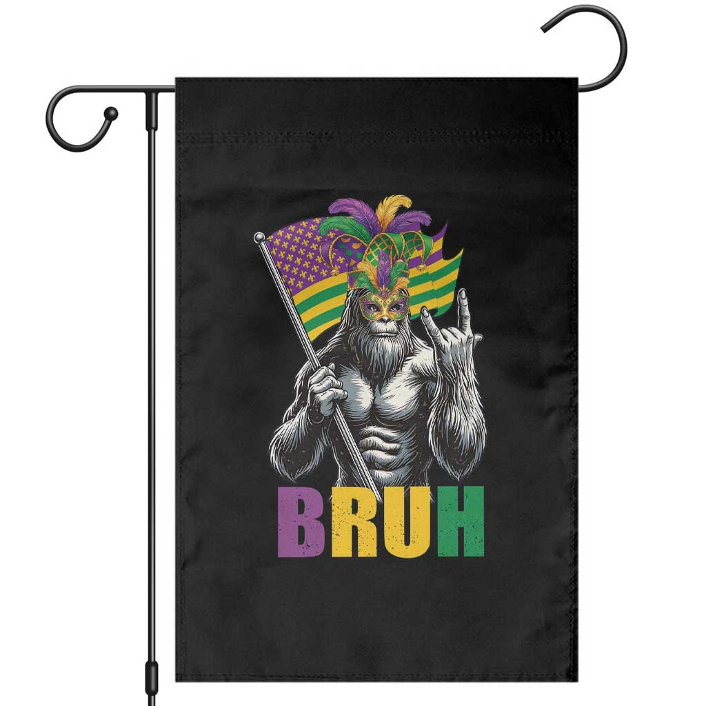 Funny Mardi Gras Bigfoot Bruh Garden Flag Sasquatch Carnival NOLA American Flag