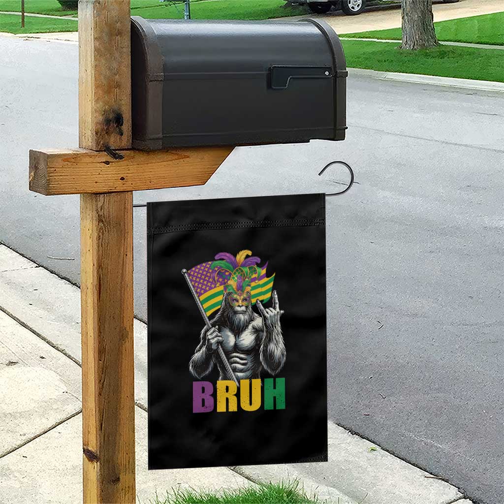 Funny Mardi Gras Bigfoot Bruh Garden Flag Sasquatch Carnival NOLA American Flag