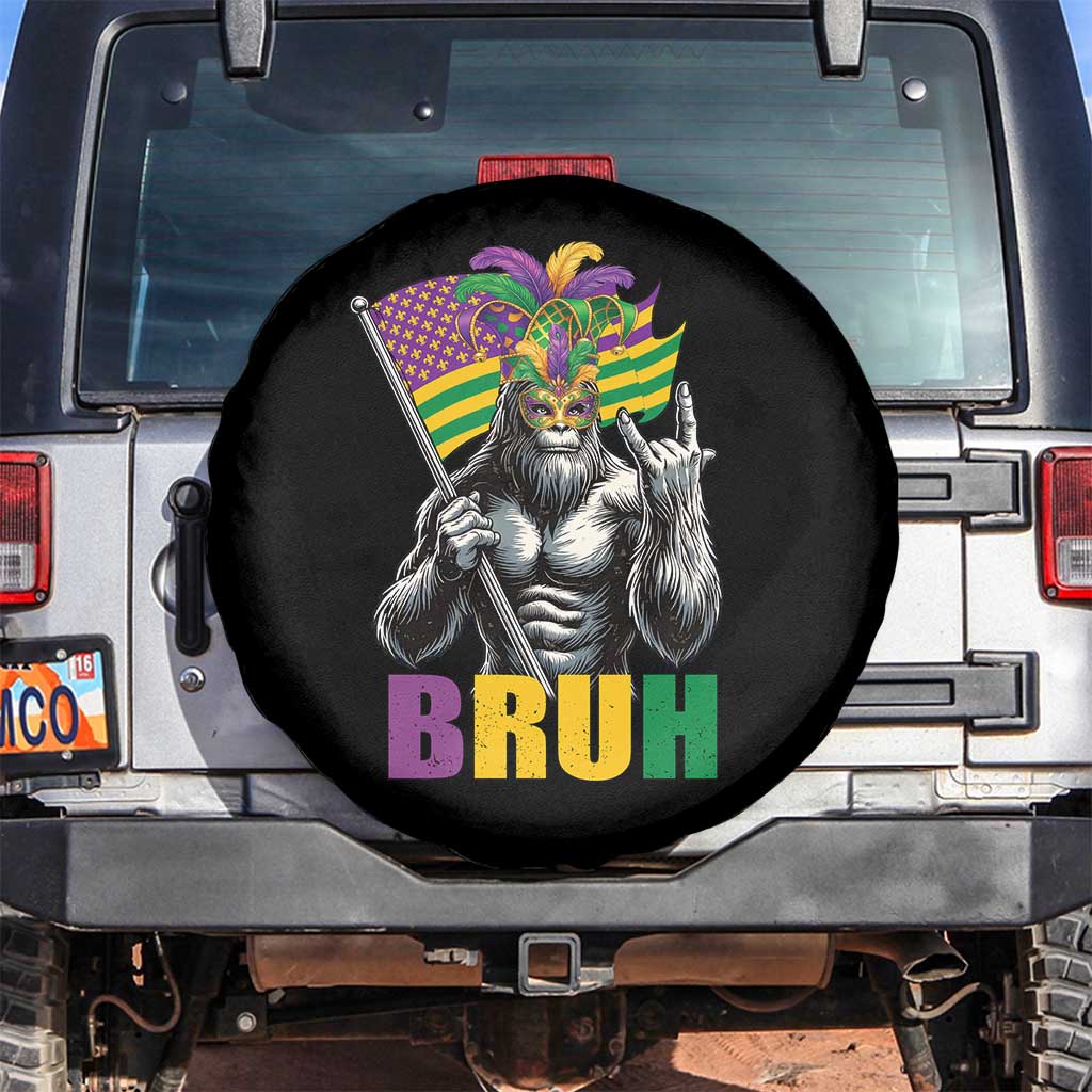 Funny Mardi Gras Bigfoot Bruh Spare Tire Cover Sasquatch Carnival NOLA American Flag