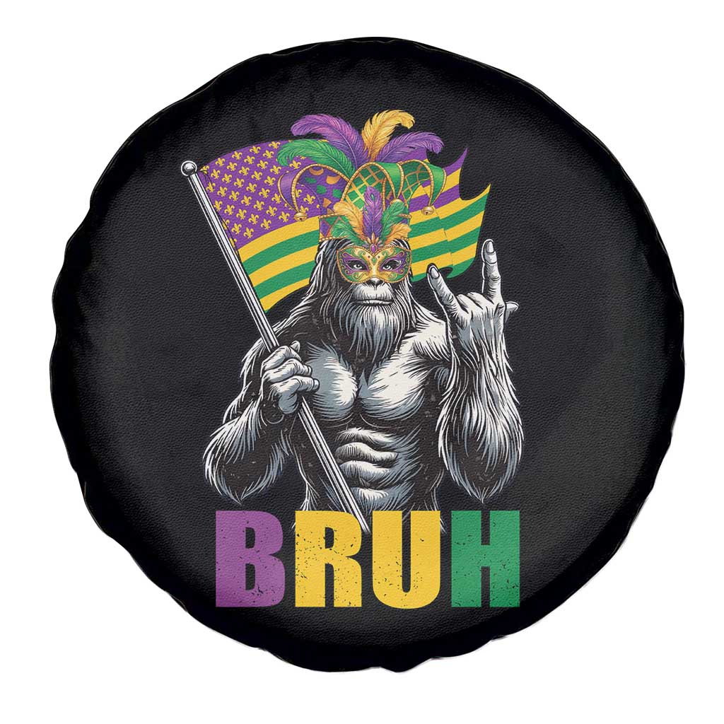Funny Mardi Gras Bigfoot Bruh Spare Tire Cover Sasquatch Carnival NOLA American Flag