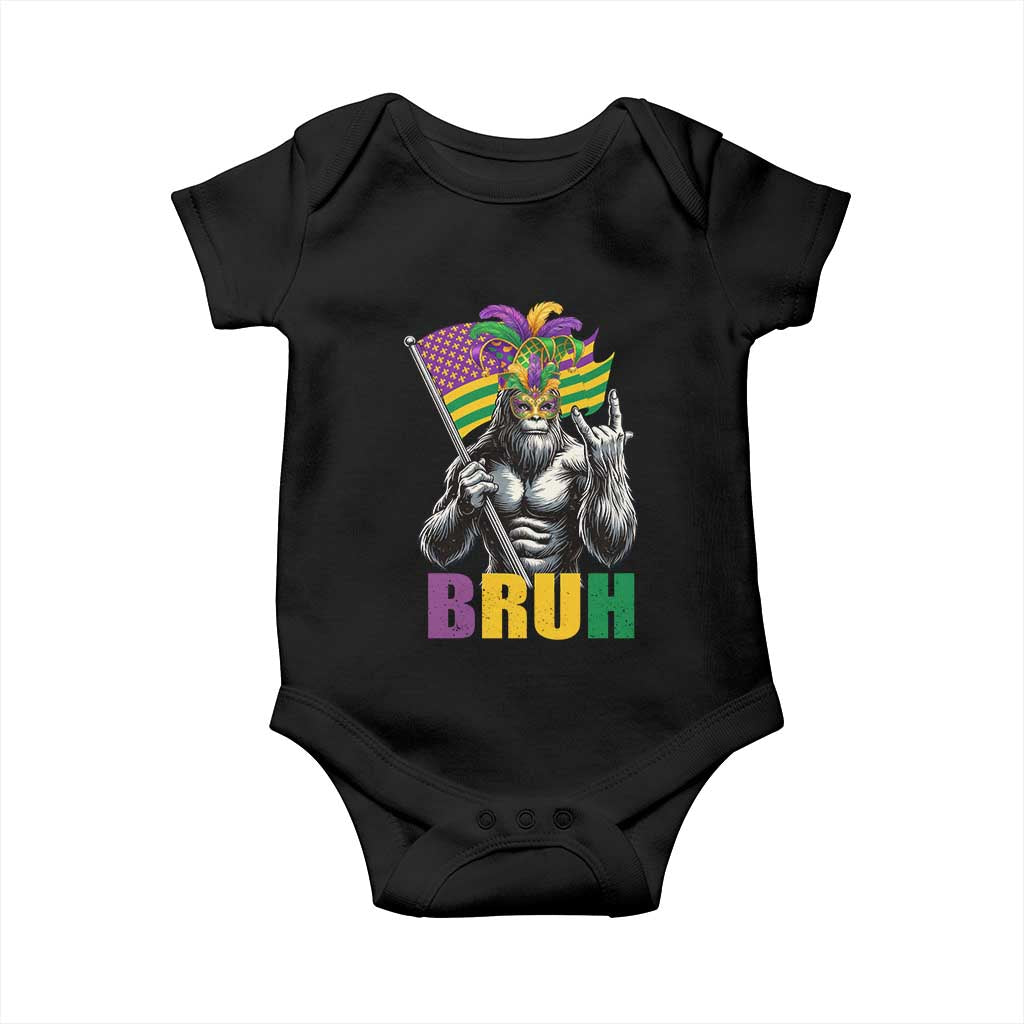 Funny Mardi Gras Bigfoot Bruh Baby Onesie Sasquatch Carnival NOLA American Flag
