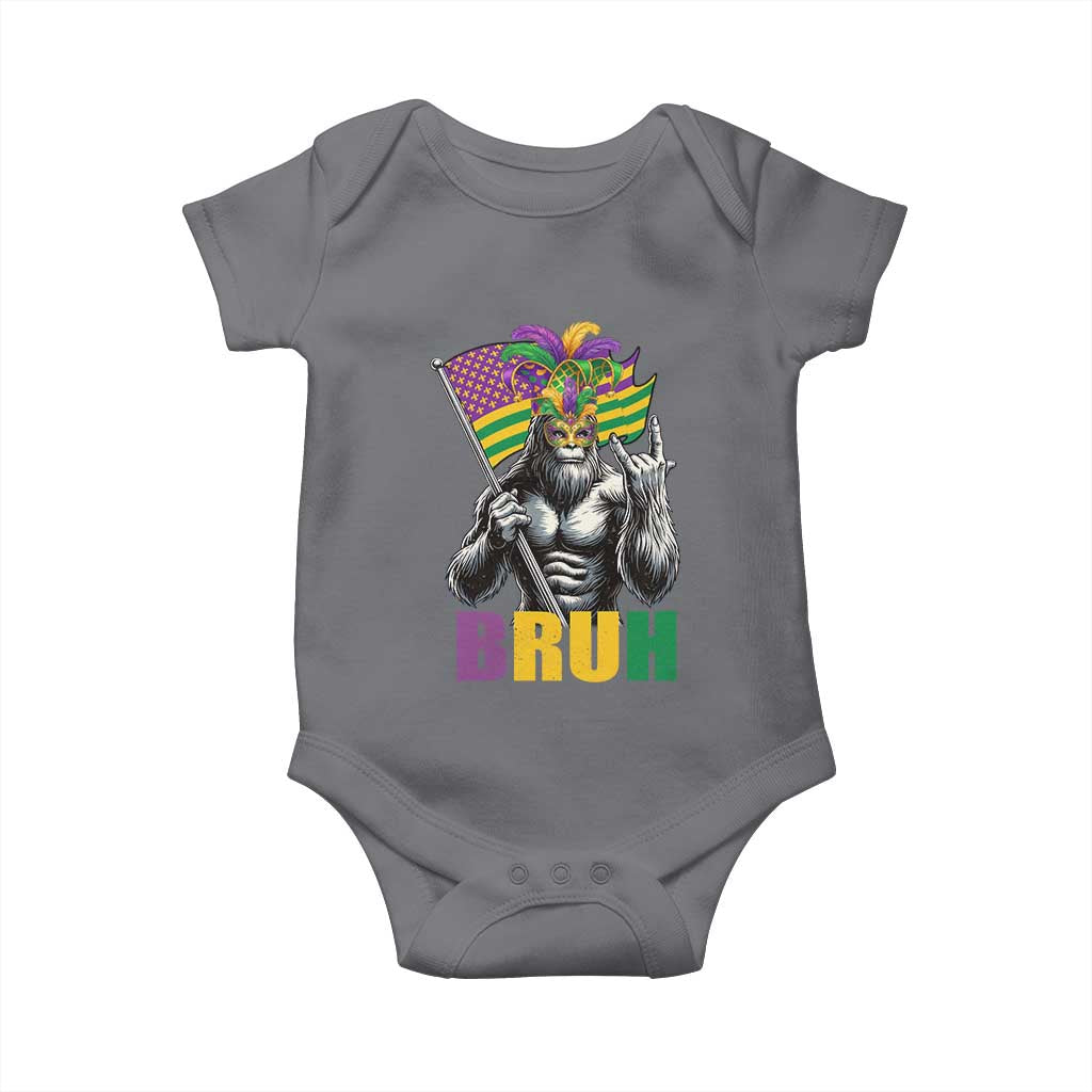 Funny Mardi Gras Bigfoot Bruh Baby Onesie Sasquatch Carnival NOLA American Flag