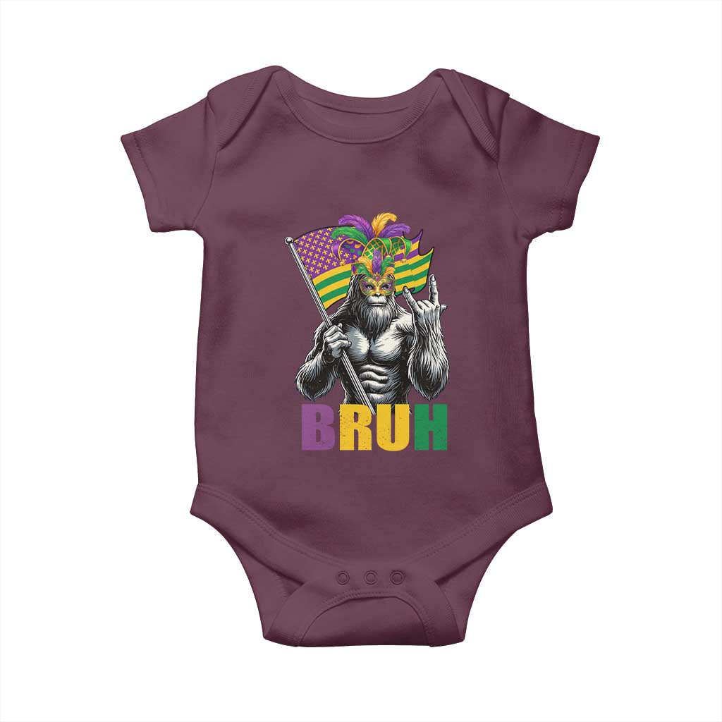 Funny Mardi Gras Bigfoot Bruh Baby Onesie Sasquatch Carnival NOLA American Flag