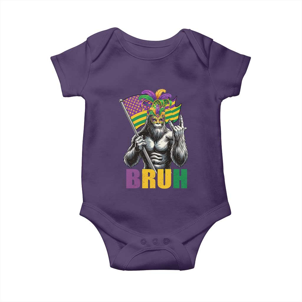 Funny Mardi Gras Bigfoot Bruh Baby Onesie Sasquatch Carnival NOLA American Flag
