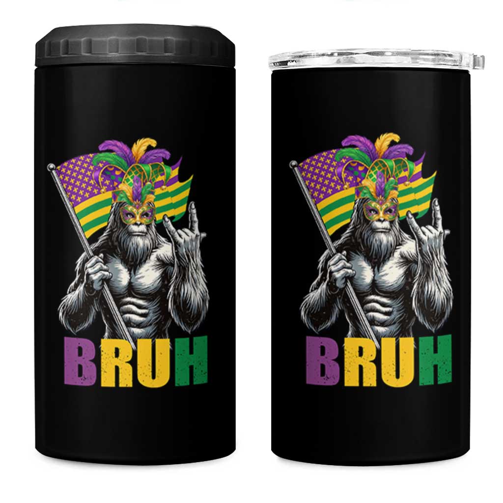 Funny Mardi Gras Bigfoot Bruh 4 in 1 Can Cooler Tumbler Sasquatch Carnival NOLA American Flag