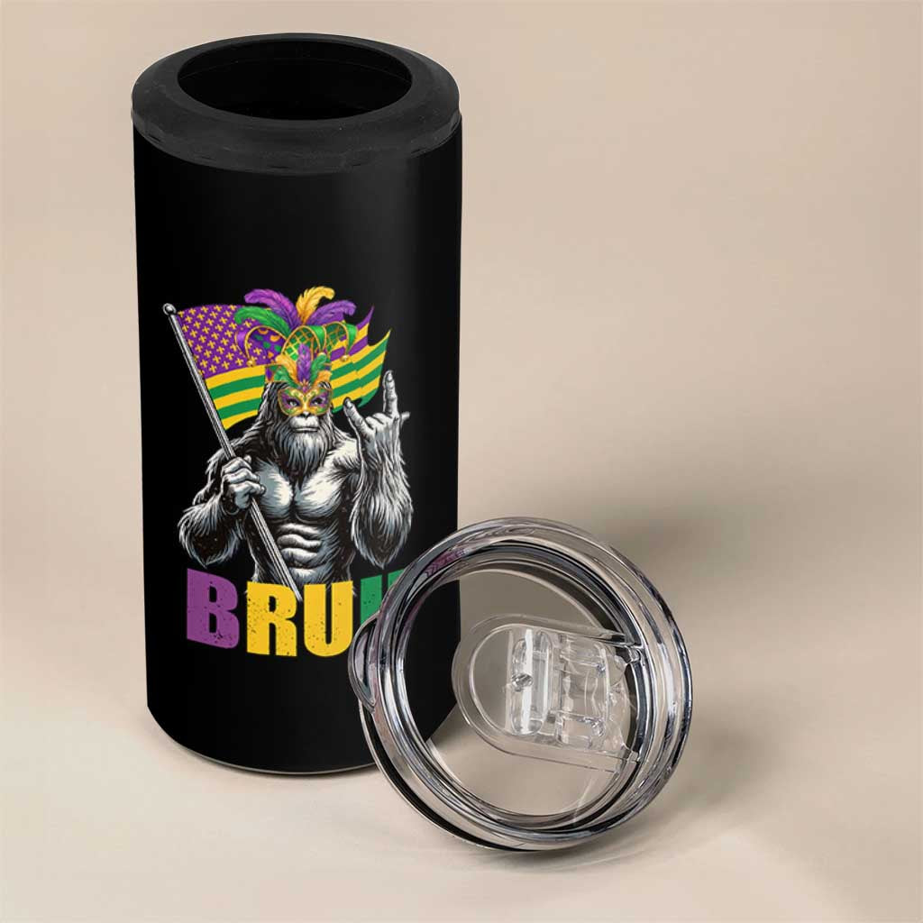 Funny Mardi Gras Bigfoot Bruh 4 in 1 Can Cooler Tumbler Sasquatch Carnival NOLA American Flag