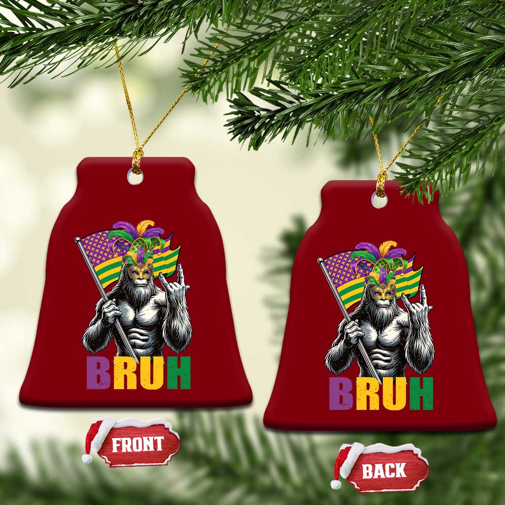 Funny Mardi Gras Bigfoot Bruh Ceramic Ornament Sasquatch Carnival NOLA American Flag
