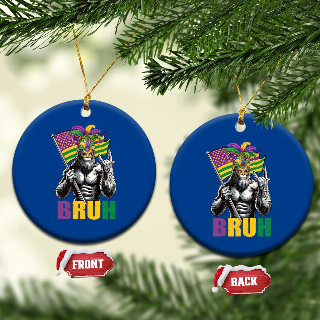Funny Mardi Gras Bigfoot Bruh Ceramic Ornament Sasquatch Carnival NOLA American Flag