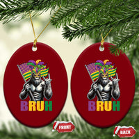 Funny Mardi Gras Bigfoot Bruh Ceramic Ornament Sasquatch Carnival NOLA American Flag