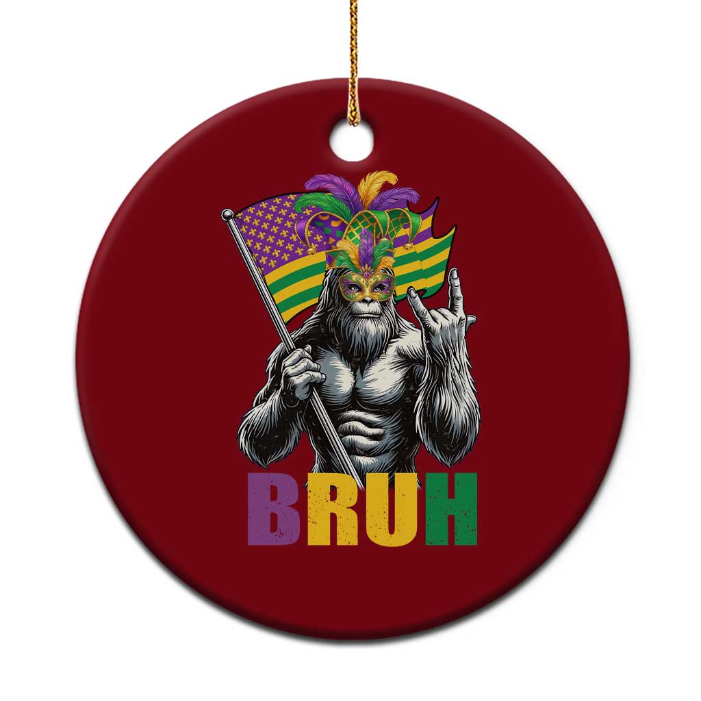 Funny Mardi Gras Bigfoot Bruh Ceramic Ornament Sasquatch Carnival NOLA American Flag