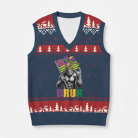 Funny Mardi Gras Bigfoot Bruh V-Neck Knit Sweater Vest Sasquatch Carnival NOLA American Flag