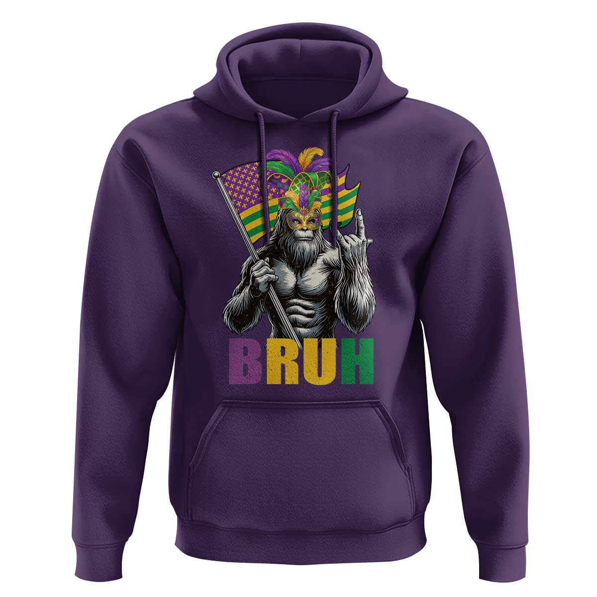 Funny Mardi Gras Bigfoot Bruh Hoodie Sasquatch Carnival NOLA American Flag