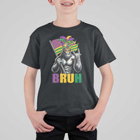 Funny Mardi Gras Bigfoot Bruh T Shirt For Kid Sasquatch Carnival NOLA American Flag