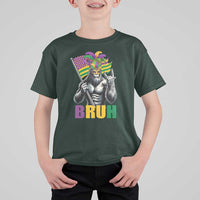 Funny Mardi Gras Bigfoot Bruh T Shirt For Kid Sasquatch Carnival NOLA American Flag