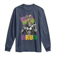 Funny Mardi Gras Bigfoot Bruh Long Sleeve Shirt Sasquatch Carnival NOLA American Flag
