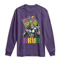 Funny Mardi Gras Bigfoot Bruh Long Sleeve Shirt Sasquatch Carnival NOLA American Flag