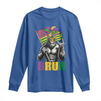 Funny Mardi Gras Bigfoot Bruh Long Sleeve Shirt Sasquatch Carnival NOLA American Flag