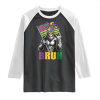 Funny Mardi Gras Bigfoot Bruh Raglan Shirt Sasquatch Carnival NOLA American Flag
