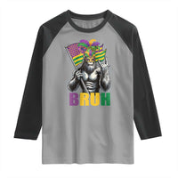 Funny Mardi Gras Bigfoot Bruh Raglan Shirt Sasquatch Carnival NOLA American Flag