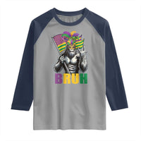 Funny Mardi Gras Bigfoot Bruh Raglan Shirt Sasquatch Carnival NOLA American Flag