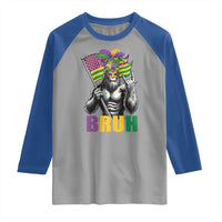 Funny Mardi Gras Bigfoot Bruh Raglan Shirt Sasquatch Carnival NOLA American Flag