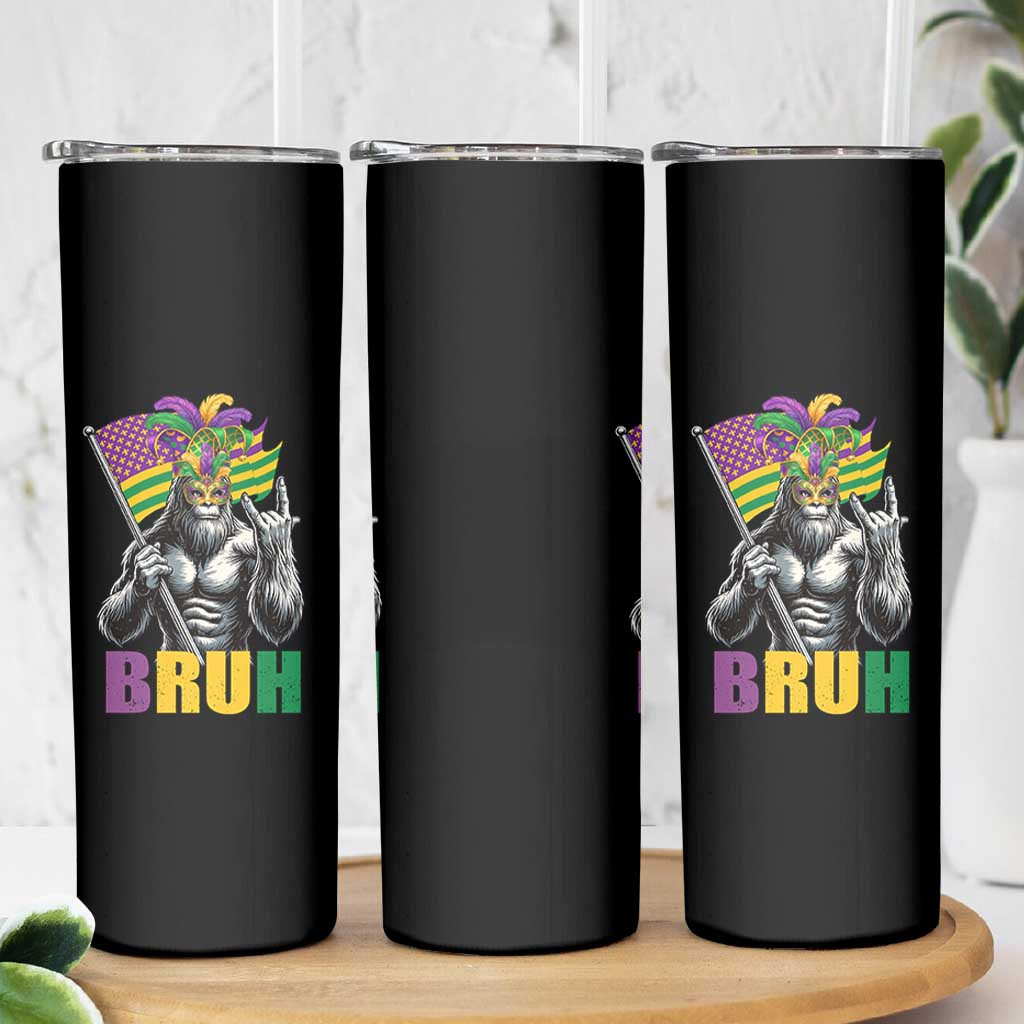 Funny Mardi Gras Bigfoot Bruh Skinny Tumbler Sasquatch Carnival NOLA American Flag