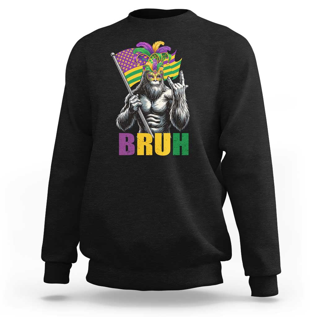 Funny Mardi Gras Bigfoot Bruh Sweatshirt Sasquatch Carnival NOLA American Flag