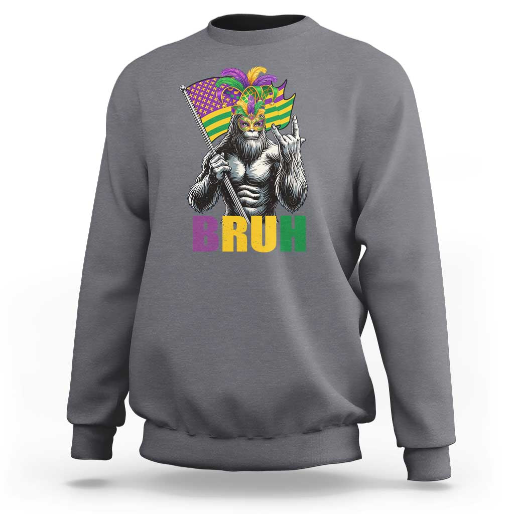 Funny Mardi Gras Bigfoot Bruh Sweatshirt Sasquatch Carnival NOLA American Flag