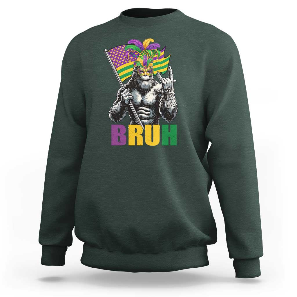Funny Mardi Gras Bigfoot Bruh Sweatshirt Sasquatch Carnival NOLA American Flag
