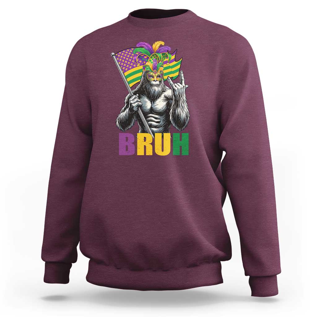 Funny Mardi Gras Bigfoot Bruh Sweatshirt Sasquatch Carnival NOLA American Flag