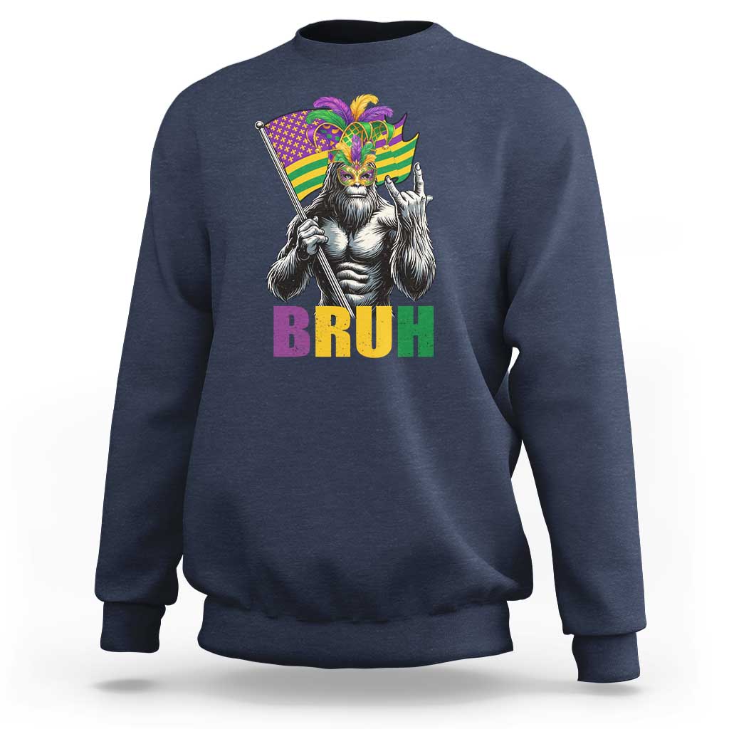 Funny Mardi Gras Bigfoot Bruh Sweatshirt Sasquatch Carnival NOLA American Flag