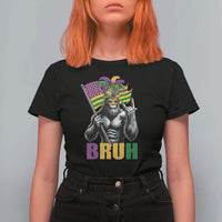 Funny Mardi Gras Bigfoot Bruh T Shirt For Women Sasquatch Carnival NOLA American Flag