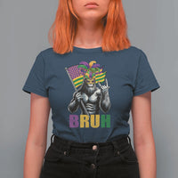 Funny Mardi Gras Bigfoot Bruh T Shirt For Women Sasquatch Carnival NOLA American Flag
