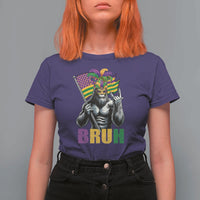 Funny Mardi Gras Bigfoot Bruh T Shirt For Women Sasquatch Carnival NOLA American Flag