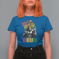 Funny Mardi Gras Bigfoot Bruh T Shirt For Women Sasquatch Carnival NOLA American Flag