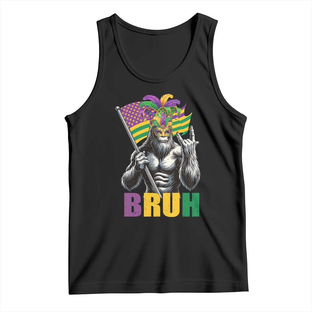 Funny Mardi Gras Bigfoot Bruh Tank Top Sasquatch Carnival NOLA American Flag