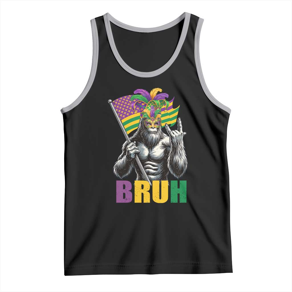Funny Mardi Gras Bigfoot Bruh Tank Top Sasquatch Carnival NOLA American Flag