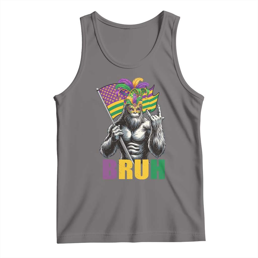 Funny Mardi Gras Bigfoot Bruh Tank Top Sasquatch Carnival NOLA American Flag