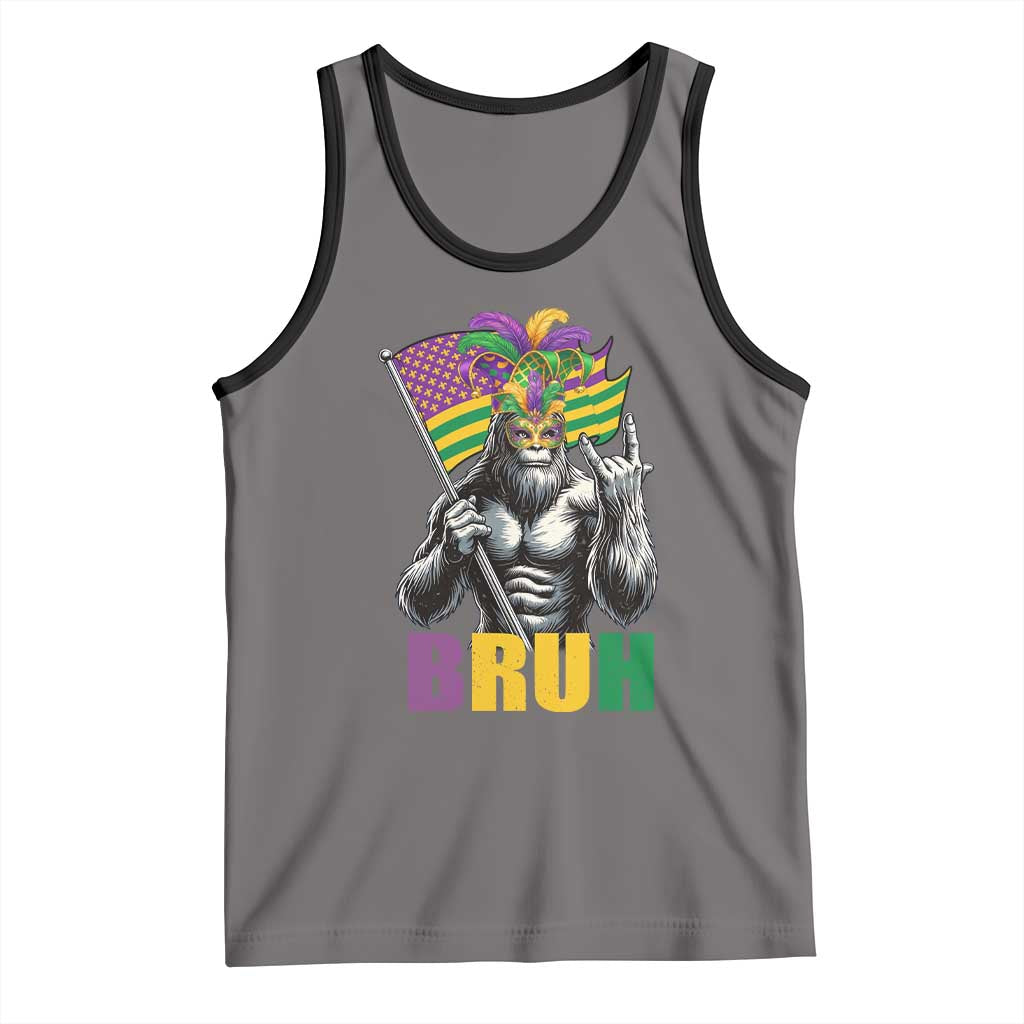 Funny Mardi Gras Bigfoot Bruh Tank Top Sasquatch Carnival NOLA American Flag