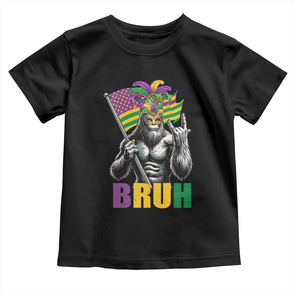 Funny Mardi Gras Bigfoot Bruh Toddler T Shirt Sasquatch Carnival NOLA American Flag