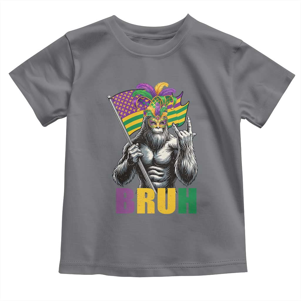 Funny Mardi Gras Bigfoot Bruh Toddler T Shirt Sasquatch Carnival NOLA American Flag