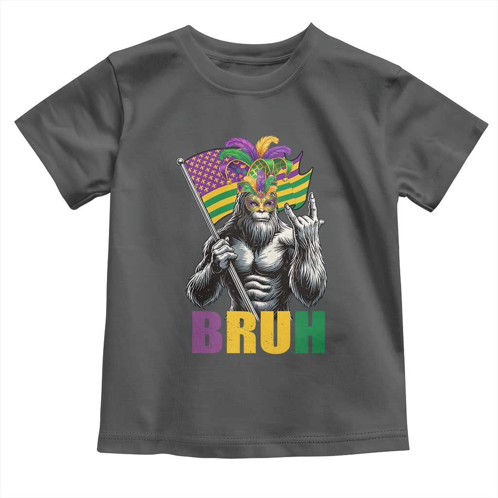 Funny Mardi Gras Bigfoot Bruh Toddler T Shirt Sasquatch Carnival NOLA American Flag