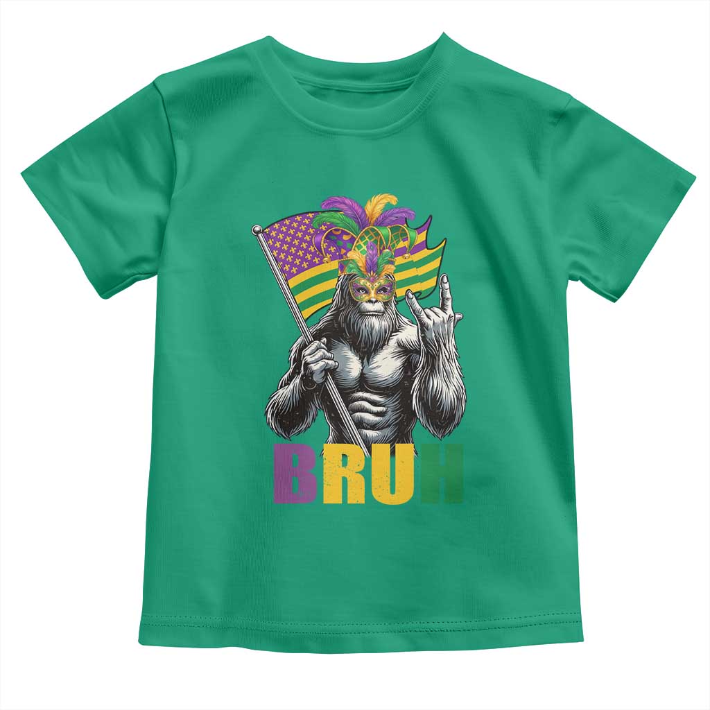 Funny Mardi Gras Bigfoot Bruh Toddler T Shirt Sasquatch Carnival NOLA American Flag