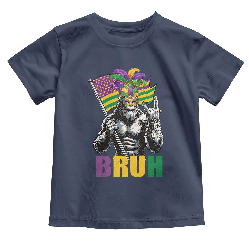 Funny Mardi Gras Bigfoot Bruh Toddler T Shirt Sasquatch Carnival NOLA American Flag
