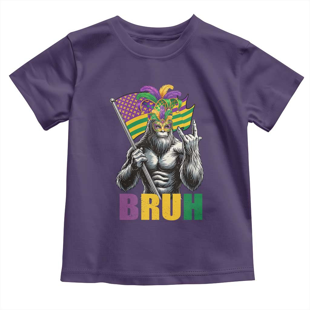 Funny Mardi Gras Bigfoot Bruh Toddler T Shirt Sasquatch Carnival NOLA American Flag
