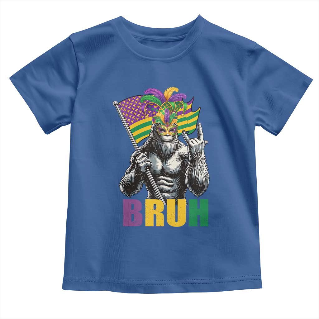 Funny Mardi Gras Bigfoot Bruh Toddler T Shirt Sasquatch Carnival NOLA American Flag