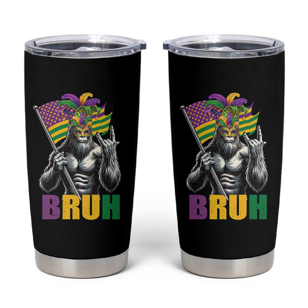 Funny Mardi Gras Bigfoot Bruh Tumbler Cup Sasquatch Carnival NOLA American Flag