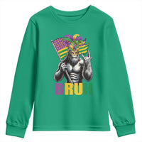 Funny Mardi Gras Bigfoot Bruh Youth Sweatshirt Sasquatch Carnival NOLA American Flag