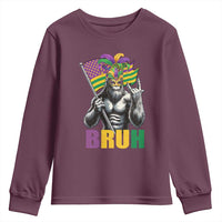 Funny Mardi Gras Bigfoot Bruh Youth Sweatshirt Sasquatch Carnival NOLA American Flag