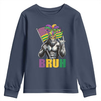 Funny Mardi Gras Bigfoot Bruh Youth Sweatshirt Sasquatch Carnival NOLA American Flag